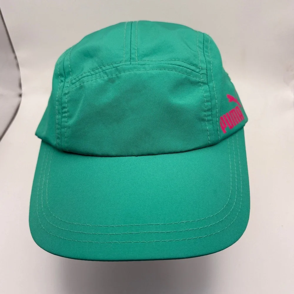 Puma Womens Teal Pink Logo Five Panel Baseball Cap One Size Adjustable Strap